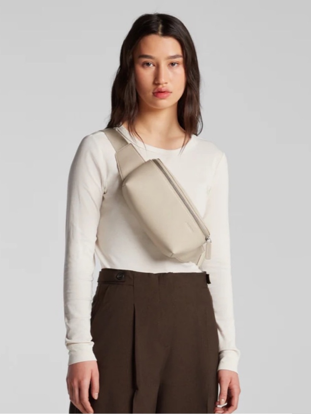 Monos Metro Sling Ivory Vegan Leather Crossbody Belt Bag New